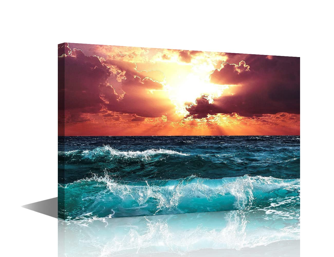 Wall Art Sea Waves Canvas Prints Wall Art Ocean Beach Pictures Paintings for Living Room Bedroom Office Home Decorations Modern Stretched and Framed Seascape Giclee Artwork Ready to Hang 16X24in