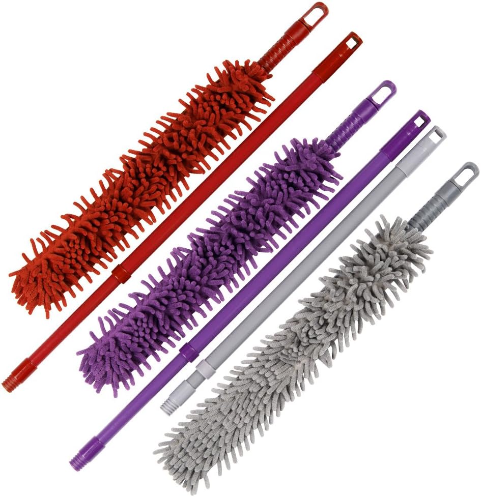 Branded Product Set of 3 Extendable Flexible Duster Microfibre Bendable Telescopic Static Feather Brush 104-140cm