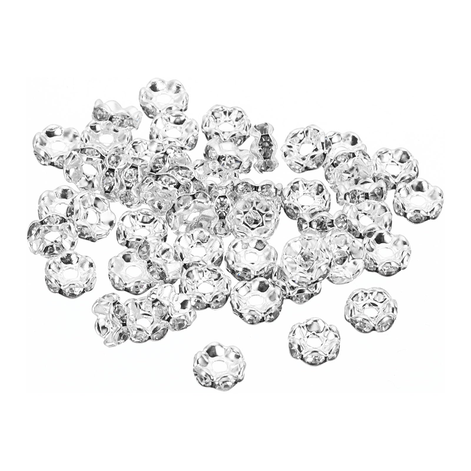 PATIKIL 6mm Spacer Beads, 200pcs Bead Spacers Rondelle Spacer Beads Rhinestone Small Round Bulk Glass Beads Wave for Making DIY, Silver