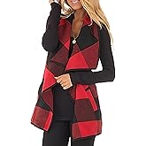 Unidear Womens Buffalo Plaid Vest Casual Lapel Open Front Sleeveless Cardigan Jacket Coat with Pockets