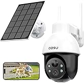 AOSU Solar Security Camera Wireless Outdoor System, 3K/5MP Battery Powered WiFi Camera for Home Security, Panoramic PTZ, Auto Tracking, Human/Vehicle Detection, Night Vision, Spotlights, 2-Way Talk