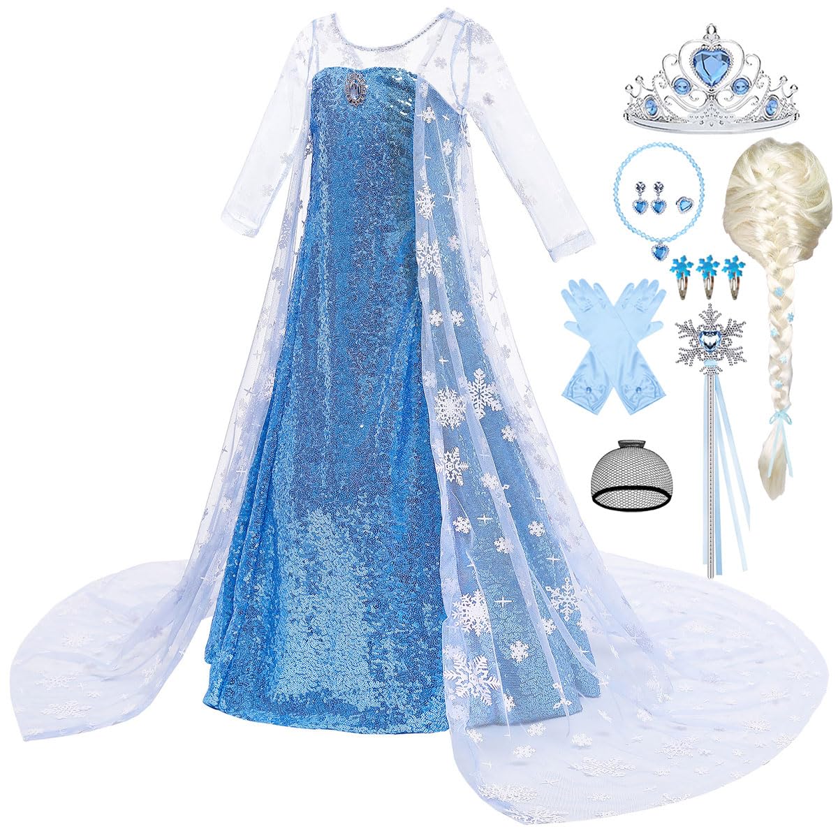 Tyidalin Princess Elsa Dress Snow Queen Costume for Girls with Cape Party Halloween Cosplay, Blue, 4-5 Years(Tag 120)