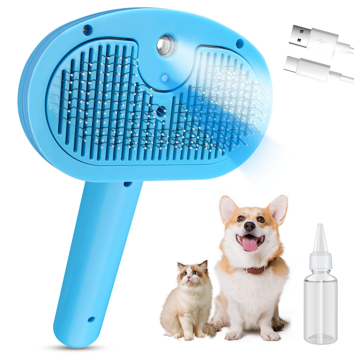 Photo 1 of SOGUE Pet Steam Brush for Dog,Gentle Cat & Dog Brush for Shedding Self-Cleaning Cat Brushes for Indoor Cats Spary Pet Hair Removal Tool for Massage,Grooming Dog Brush for Short&Long Haired Dogs Blue