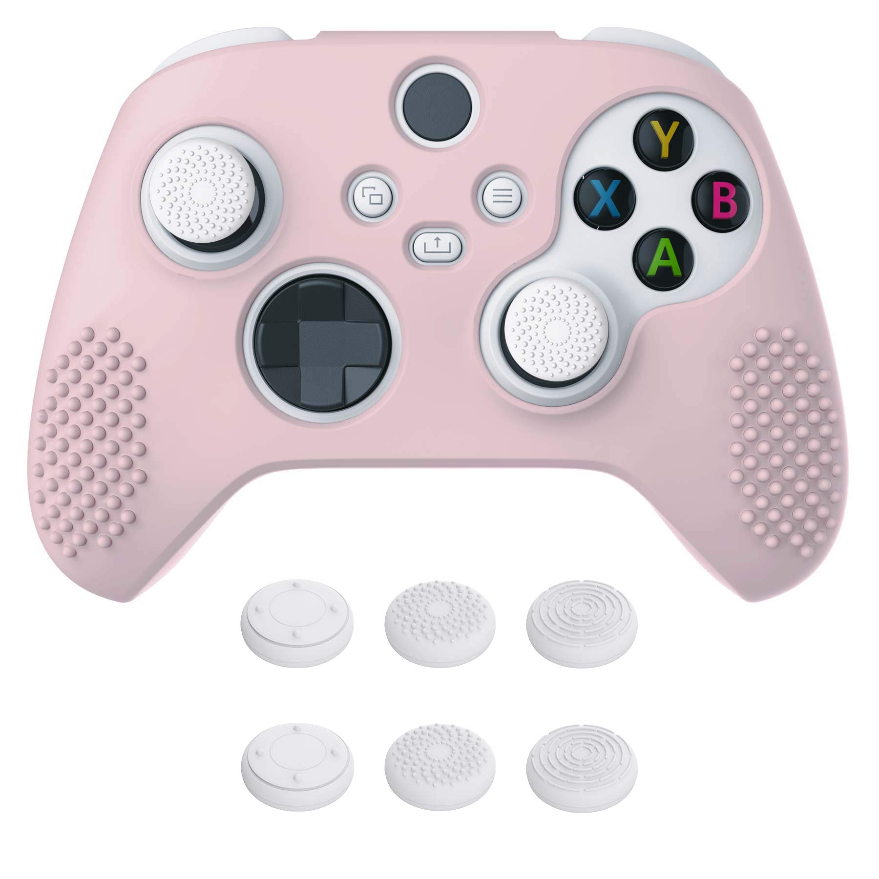 eXtremeRate PlayVital Cherry Blossoms Pink 3D Studded Edition Anti-slip Silicone Cover for Xbox Series X/S Controller, Soft Rubber Case Protector for Xbox Core Wireless Controller with Thumb Grip Caps