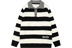Vamtac Mens Polo Sweater Long Sleeved Loose-Fit Rugby Stripe Knit Sweaters Unisex Vintage 2025 Classic Button