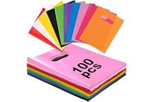 ANZNKU 100 Pcs Multicolor Party Favor Bags, Plastic Goodie Bags for Birthday, Wedding, Baby Shower, Halloween, Christmas, Small Gift Bags for Candy, Treats, Favors & Crafts (15x20 cm)