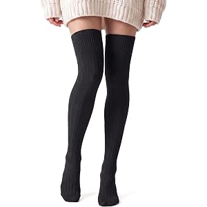 Edoneery Thigh High Socks for Women, Extra Long Warm Over Knee Boot Socks | Extra Long Fit, Warm Thick Knit, Over the Knee Le