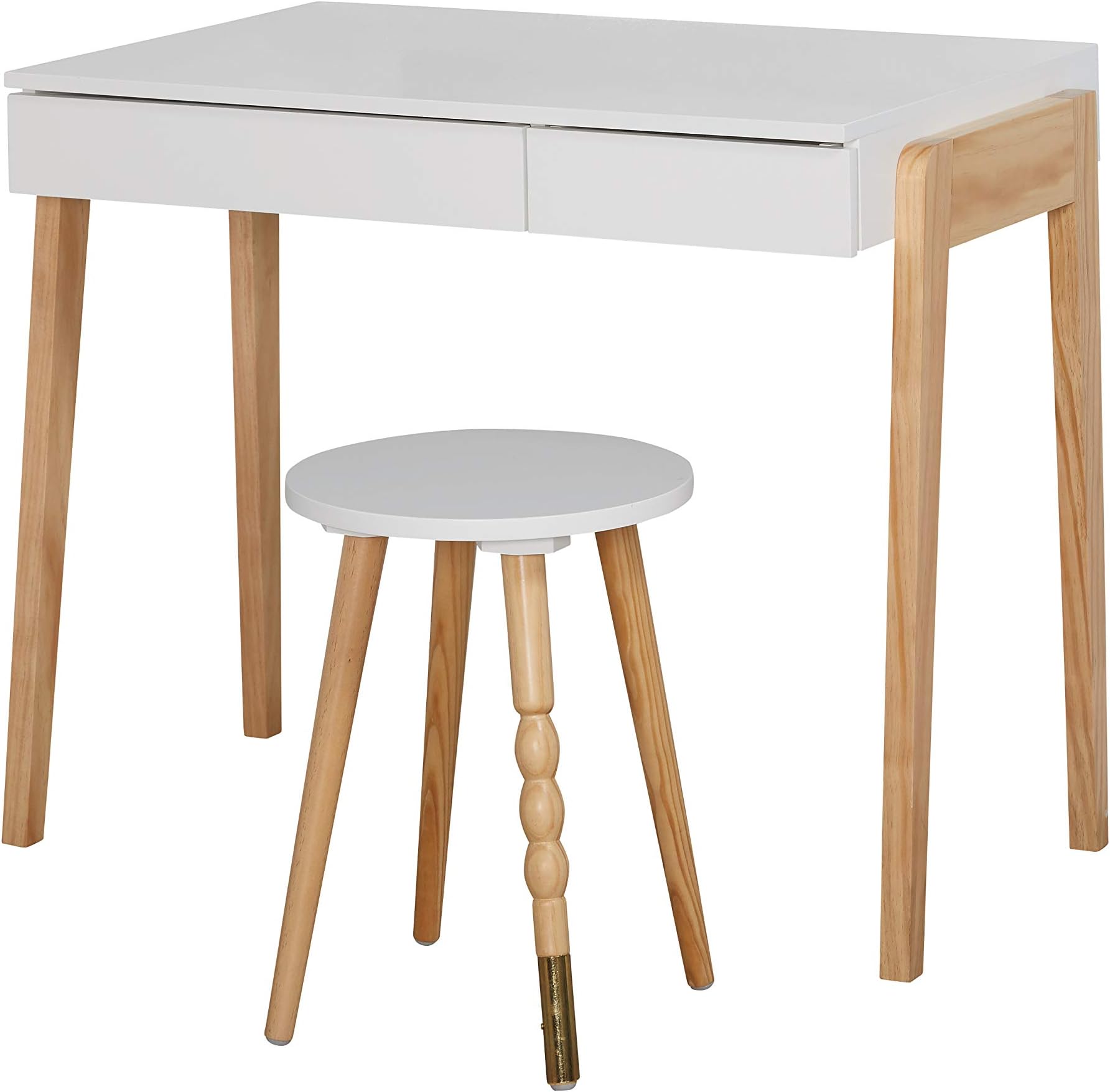 The Mezzanine ShoppeRiley Modern Two Tone Home Office Desk and Stool Set, 2 Piece, White