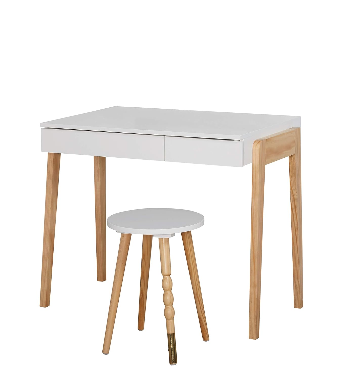 The Mezzanine Shoppe Riley Modern Two Tone Home Office Desk and Stool Set, 2 Piece, White