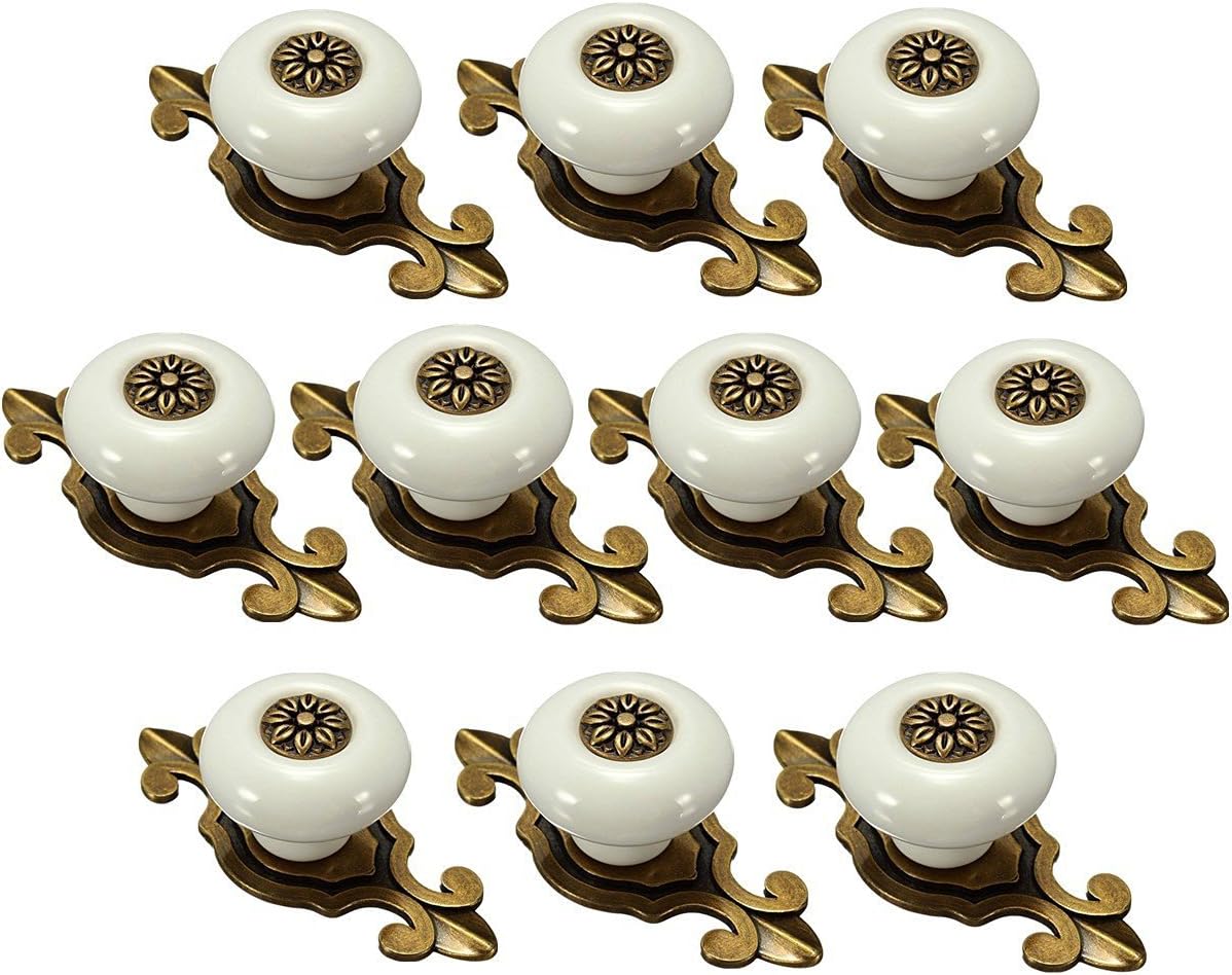 Yahead 10pcs Vintage Ceramic Door Knobs Drawer Pull Handle Cabinet Closet Dresser Cupboard Wardrobe Furniture Door Kitchen Matted