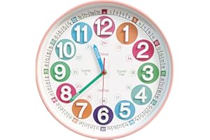 SYOYUEX Learning Time Clock for Kids, 12 Inch 3D Peach Pink Classic Silent Wall Clock, Bedroom, Kitchen, Classroom, Decor at School, Clear Digital Clock for Kids Room