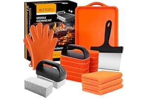 BLTTOPU 21 Pieces Griddle Cleaning Kit for Blackstone, Flat Top Grill Cleaning Accessories with Silicone Spatula Mat, Scraper, Grill Stone & Scouring Pads with Handle, Cleaning Gloves, Cleaning Towel