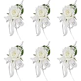 Meldel Prom Wrist Corsage for Bride Bridesmaids Wedding, Set of 6, Artificial White Rose Wrist Corsages for Prom Women Girls Engagement Mother Bridal Shower Party Homecoming Graduation Anniversary