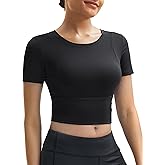 MAGCOMSEN Women's Crop Workout Tops Yoga Short Sleeve Athletic Shirts Cropped Slim Fit Gym Clothes Tight Tshirt Exercise