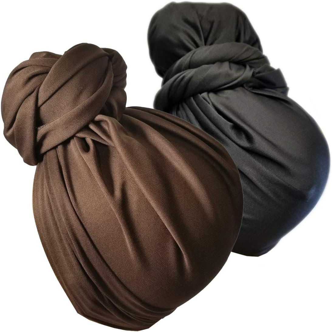 Stretch Head Wrap Scarf Turban - Long Black Hair Scarf Wrap Turban Head Scarf Tie 2pcs set or 1Pcs (1sd darkbrownblack)