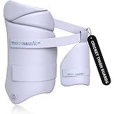 moonwalkr Cricket Thigh Guards 2.0 Lightweight Cricket Guard &amp; Equipment Unisex Thigh Pads for Batter's Height (5'4"- 5'8") Safeguarding Both Your Outer and Inner Thighs White (Medium, Left Hand)