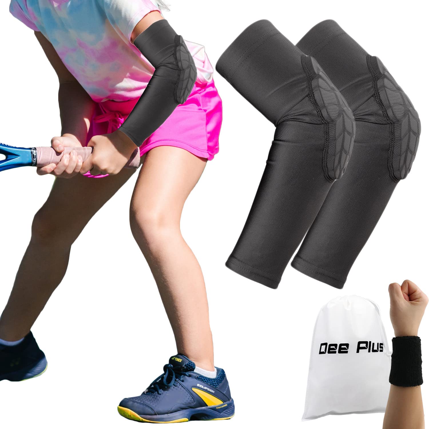 Dee Plus Knee Pads For Kids 5-15 Years Children Youth Sports Compression Leg Knee Elbow Guard with Wristbands for Volleyball, Basketball, Baseball, Football, Cycling