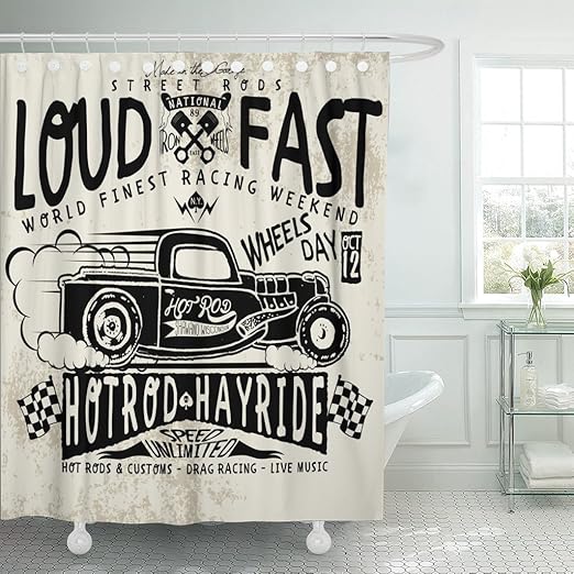 Amazon Com Tompop Shower Curtain Truck Hotrods Car Old School