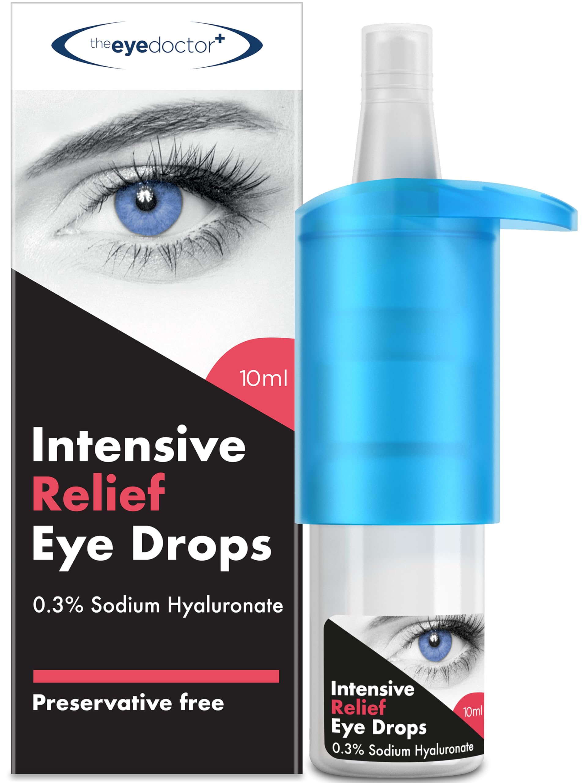 The Eye Doctor Intensive Dry Eye Drops - Preservative Free Eye Drops for Dry Eyes - Calms Itchy, Sore & Infected Eyes - Contact Lens Friendly - 0.3% Sodium Hyaluronate - 250 Drops per Bottle, 10ml