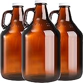 ZEAYEA 3 Pack 64 oz Glass Growler Jug, Amber Half Gallon Jug Set with Lids and Handle Great for Beer, Home Brewing, Kombucha, Distilled Water