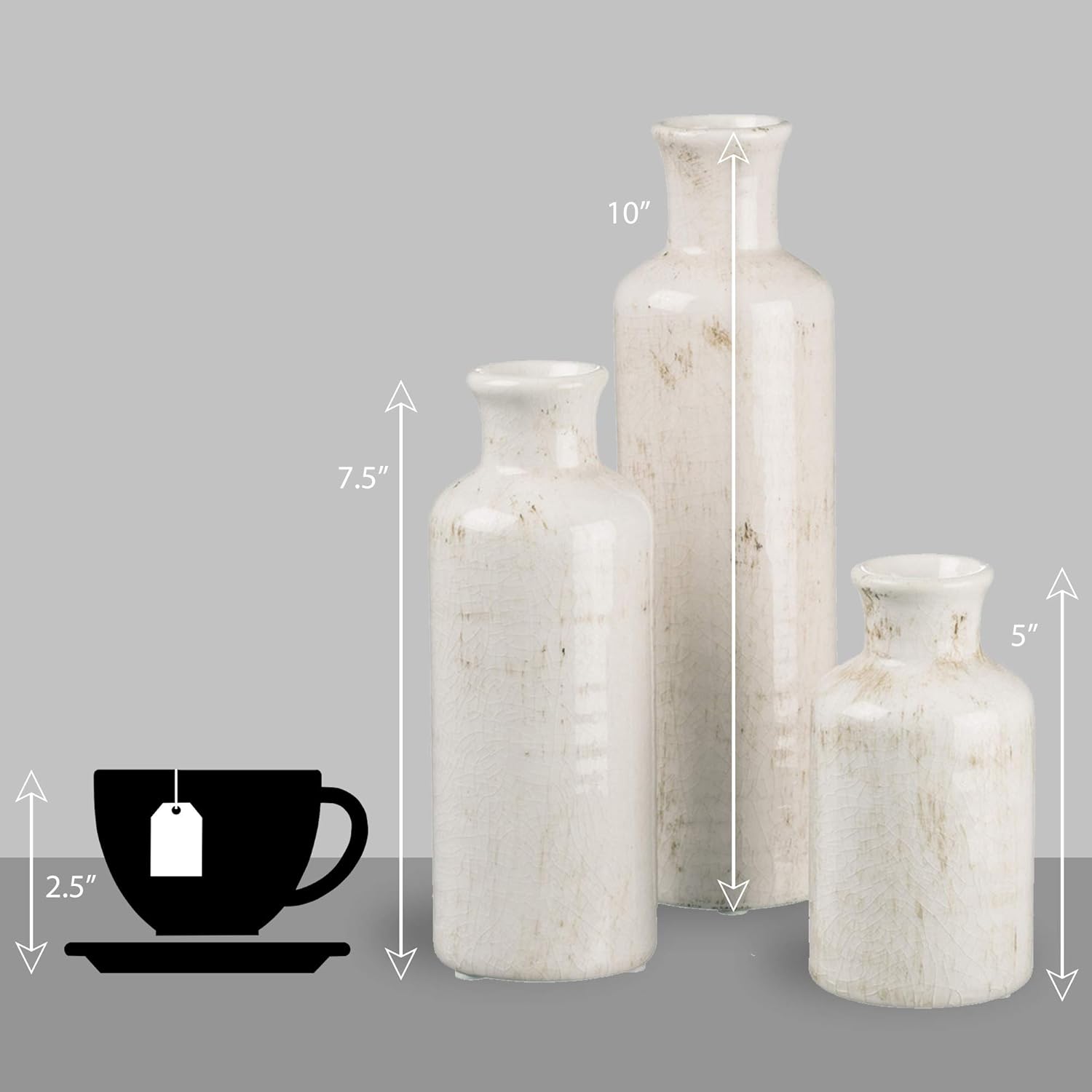 Sullivans Small White Vase Set (Ceramic), Rustic Home Decor, Distressed White, Set of 3 Vases (CM2333).: Home & Kitchen