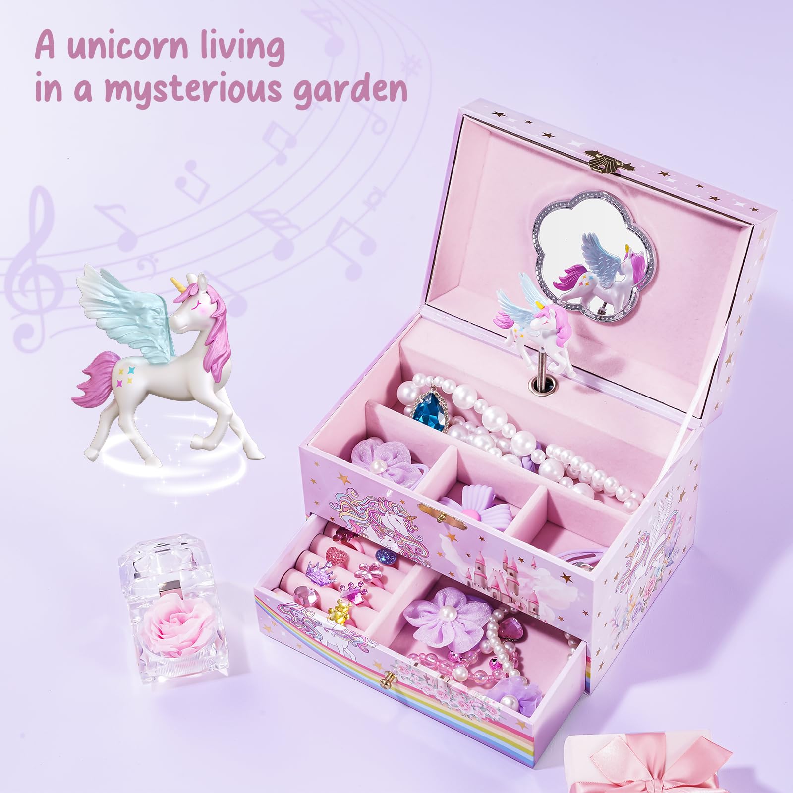 ProCase Children's Jewelry Box, Kids Jewelry Organizer with Unicorn for Little Girls, Jewelry Case Gift for Toddler Age 2 3 4 5 6 7 8 -Sunshine