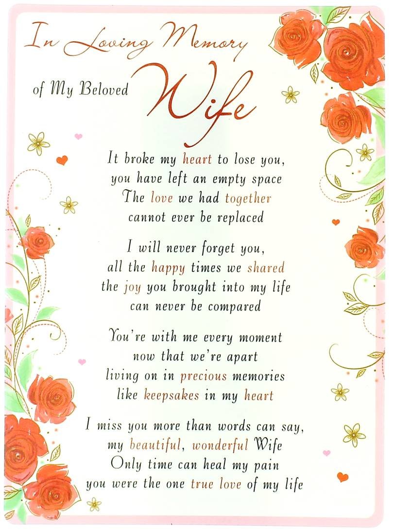 Special Thoughts Loving Memory Open Graveside Memorial Card - Beloved Wife 6.5" x 4.75"