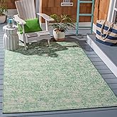 SAFAVIEH Washable Rug Outdoor Courtyard Collection - 5'3" x 7'7", Green Blue & Ivory, Non-Shedding & Easy Cleaning, Ideal for