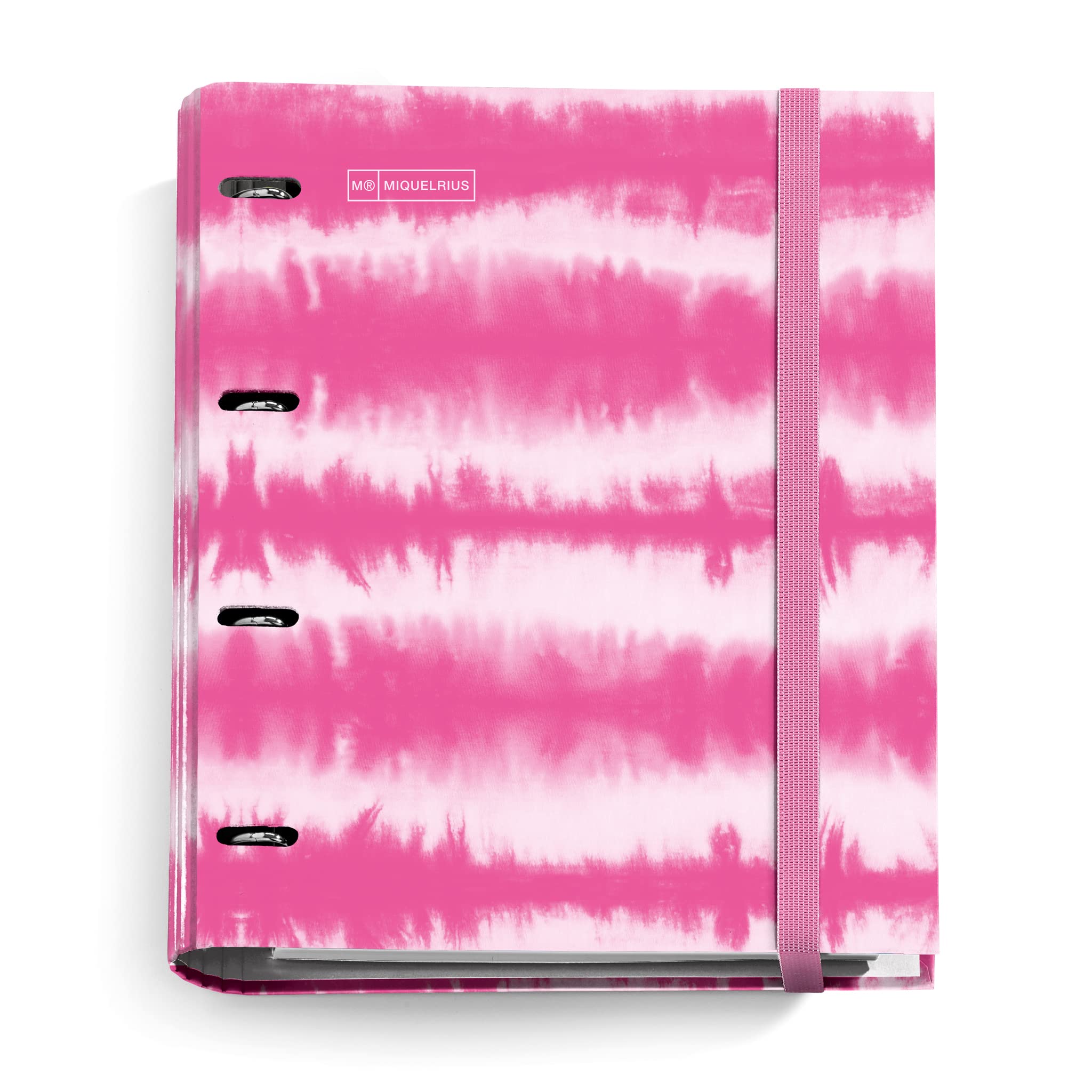 Miquelrius - Tie Dye Binder, Binder Folder with 4 Rings + Refill 100 A4 Sheets with 5 mm Grid, 90 g/m² Paper, Elastic Closure, Neon Pink — image 1