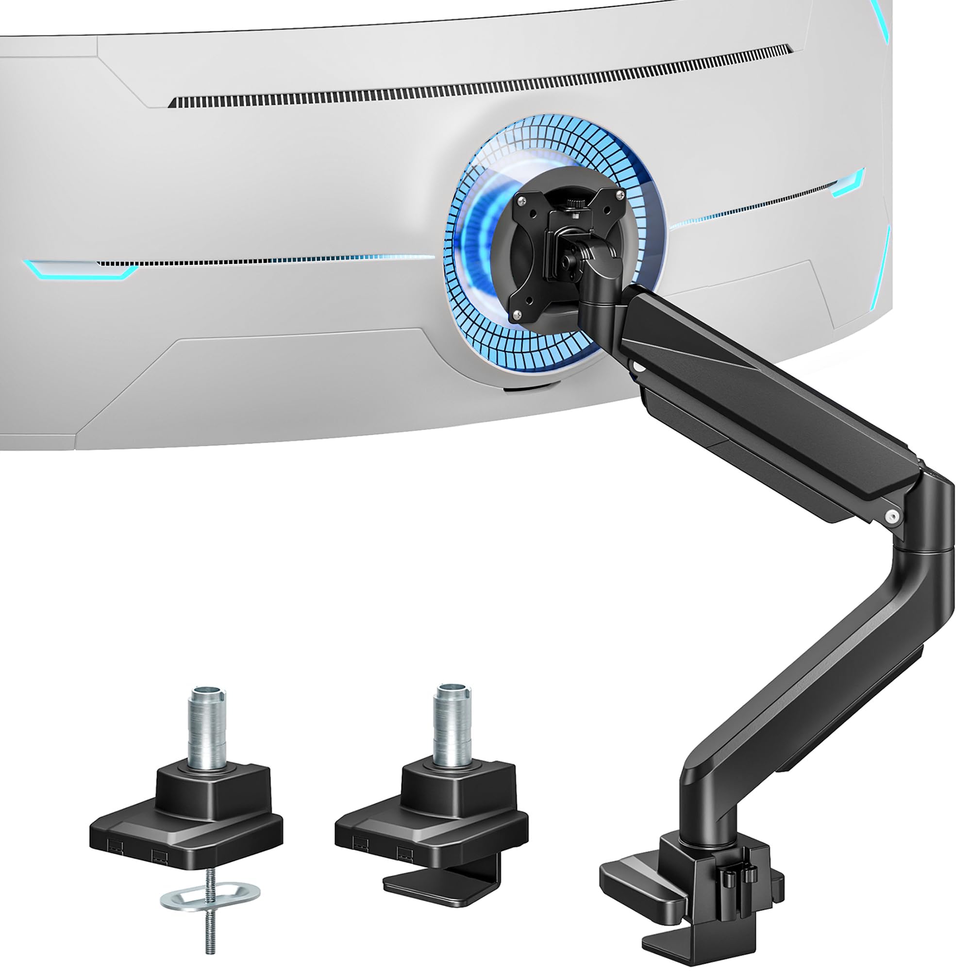 ARES WING Monitor Halterung für 17"-49" Flach Curved Bildschirm, Höhenverstellbar Bildschirmhalterung, Einzel Monitor Arm Tragfähigkeit Max 18 kg, 75/100mm Vesa-Halterung, Tischhalterung Schwarz