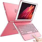 TQQ Touch for iPad 9th Generation Case with Keyboard (10.2", 2021), Multi-Touch Trackpad, 360° Rotatable Protective Cover for iPad Keyboard 9th/8th/7th Gen with Pencil Holder (Pink)