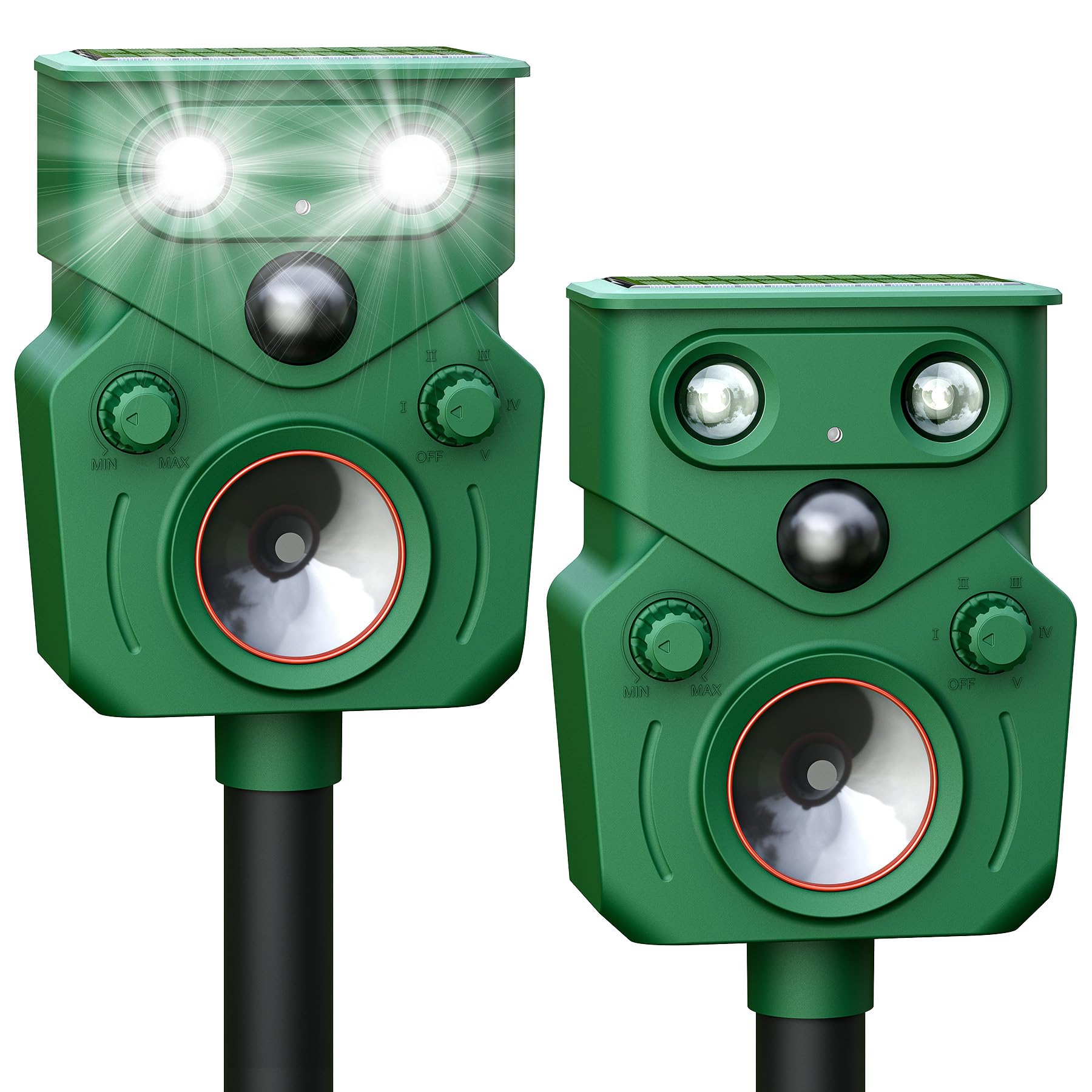 Photo 1 of 2 Packs Solar Animal Repeller Ultrasonic, Deer Repellent Devices with Motion Sensor, Waterproof Cat Repellent Outdoor with Flash Light, Effective Repels Invasive Animal for Deer, Fox, Raccoon, Skunk