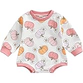 Ayalinggo Toddler Infant Baby Girl Boy Halloween Outfit Pumpkin Sweatshirt Oversized Onesie Bubble Romper Sweater Clothes