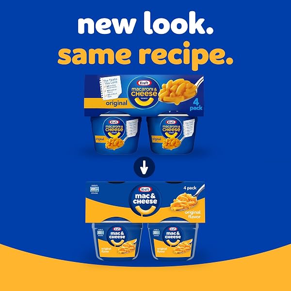 KRAFT MAC AND CHEESE, 4 CUPS, FOR EASY DINNER OR DINNER SIDES, ORIGINAL FLAVOR, NO ARTIFICIAL FLAVORS, PRESERVATIVES OR DYES, 2.05 OZ