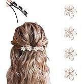 PreciRise 4 Pcs Small Mini Pearl Claw Clips with Flower Design(Doesn’t Come with the Barrette), Sweet Artificial Bangs Clips Decorative Hair Accessories for Women Girls, Double Sided Flower Color A
