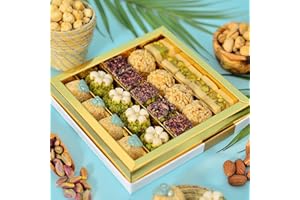 LAYLA'S DELICACIES Layla’s Delicacies Mediterranean Treats Vegan Gift Box - Handmade Healthy Mixed Nutty Flavors Pastries - Halal, Vegetarian, Gluten Free - 22 Bite-Size Treats