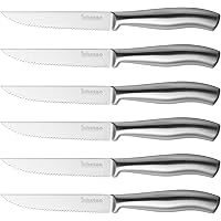 isheTao Steak Knives, 4.5 inches Steak Knife Set of 6, Dishwasher Safe High Carbon Stainless Steel Steak Knife, Silver