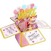 STEFORD Happy Birthday Pop Up Card, Sweet 3D Birthday Gift Box with Envelope for Adults and Kids Unique Handmade Foldable Greeting Cards Special Gifts for Daughter Son Mom Dad Friend