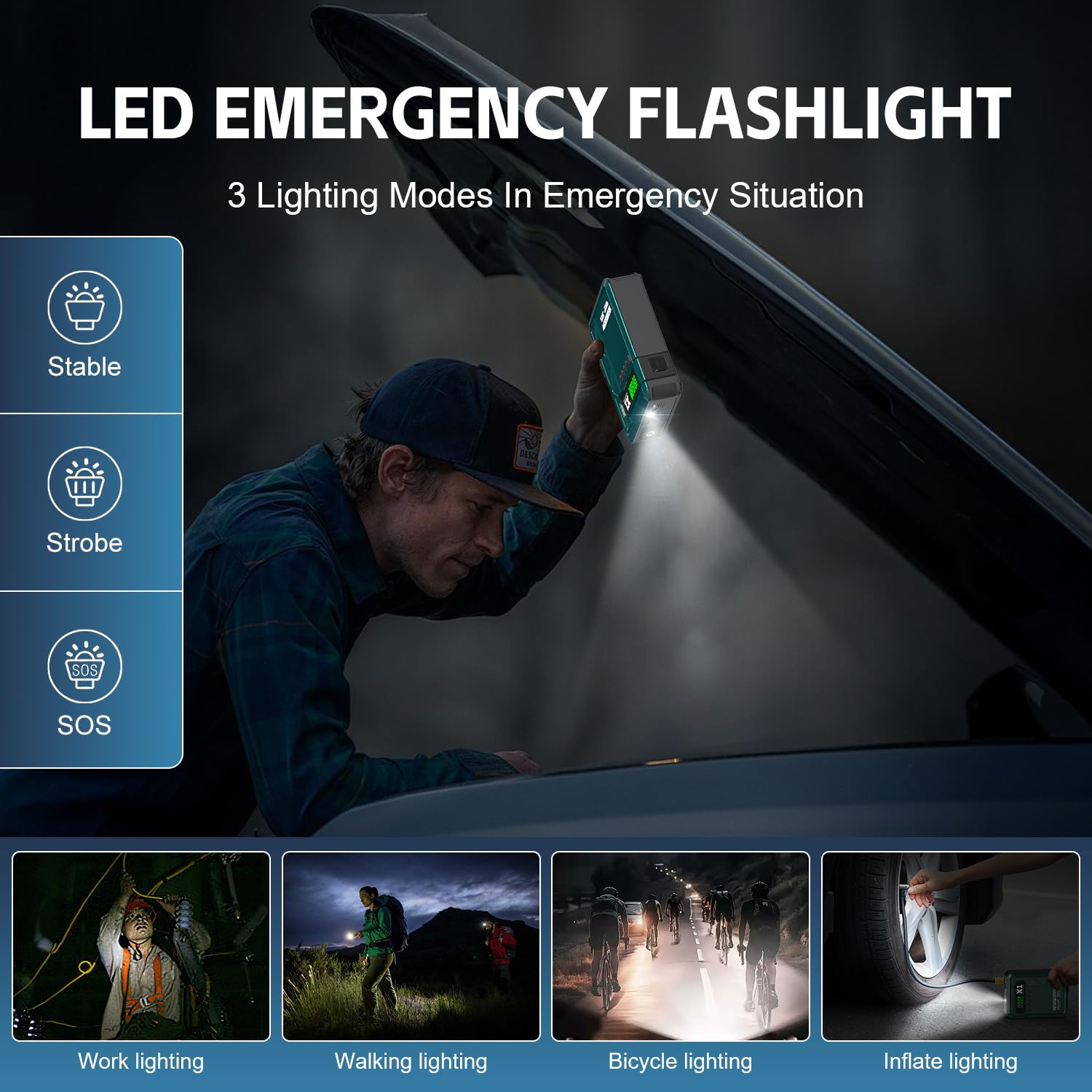 YESPER Jump Starter with Air Compressor 2000A 150PSI Battery Jumper Starter Portable(8L Gas/6L Diesel), 12V Car Jump Pack Battery Charger Jump Box with Jumper Cables, LCD Display, Lights