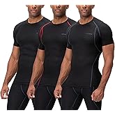 DEVOPS 3 Pack Men's Cool Dry Short Sleeve Compression Shirts, Sports Baselayer T-Shirts Tops, Athletic Workout Shirt