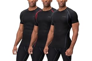 DEVOPS 3 Pack Men's Cool Dry Short Sleeve Compression Shirts, Sports Baselayer T-Shirts Tops, Athletic Workout Shirt