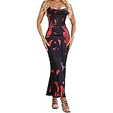 MSVLDR Women's 2026 Summer Sexy Print Maxi Dress Floral Square Neck Spaghetti Strap Bodycon Slip Long Dresses
