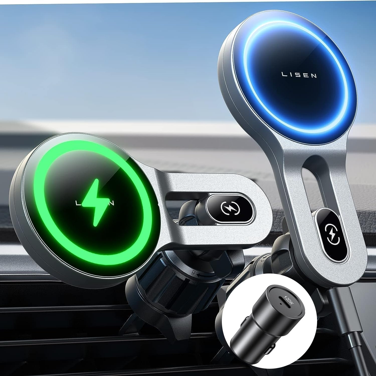 Photo 1 of LISEN for 15W MagSafe Car Mount Charger, [Safer & Faster] Magsafe Car Charger, Vent Magnetic Wireless Car Charger, Car Vent Phone Mount Charger Fits iPhone 16 Pro Max 15 14, with Charging Adapter