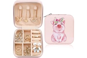 MAYCARI Jewelry Box with Cute Pink Pig Pattern Design, PU Leather Jewelry Travel Organizer Case-Rings/Earrings/Necklace Stora