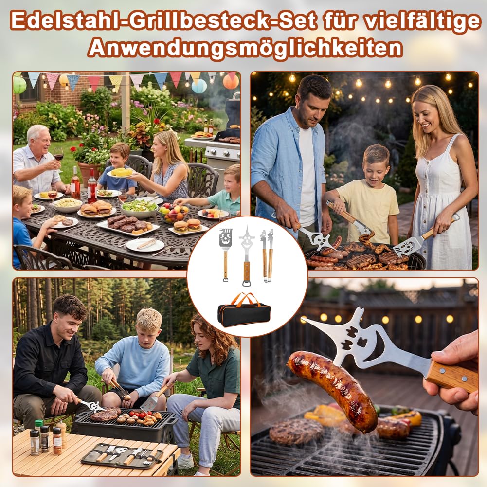 7-in-1 Grillbesteck Set Edelstahl, Multifunktionales Grillspachtel mit Grillzange und Grillgabel, BBQ Grill Zubehör, Kreativer Grillzubehör Männer Geschenk, Grill Geschenke für Männer/Frauen/Eltern 7
