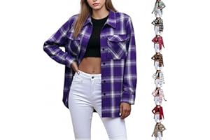 GOHRSHA Womens and Girls Plaid Flannel Shirts - Fashion Long Sleeve Button Down Shirts Dressy Casual Lightweight Shacket