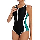 ATTRACO Athletic Swimsuit Women One Piece Bathing Suit Zipper Front Lap Swimwear for Women