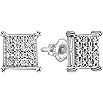 Dazzlingrock Collection 0.10 Cttw Round White Diamond Square Shaped Unisex Stud Earrings in 925 Sterling Silver