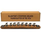Barrel-Art Bourbon Stopper Display for Blanton's, Natural Metal Hoop | Reclaimed bourbon barrel stave cork display with metal hoop accents; holds all 8 horse stoppers. Stoppers not included
