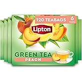 Lipton Peach Green Tea Bags, 120 Count (20ct - Pack of 6) | Lipton Peach Green Tea Tea Bags with Caffeine and Flavonoids, Unsweetened Hot or Iced Tea Bags, Rainforest Alliance Certified